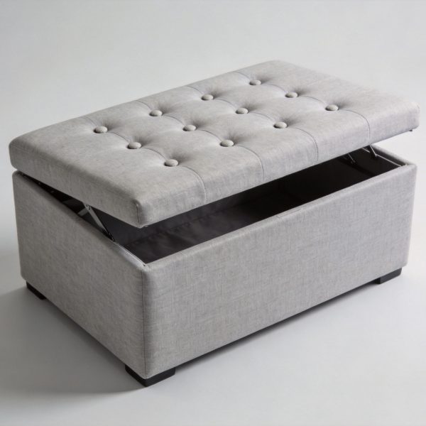 Tufted Linen Rectangular Storage Ottoman