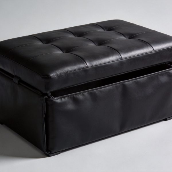 Foldable Faux Leather Storage Ottoman In Black